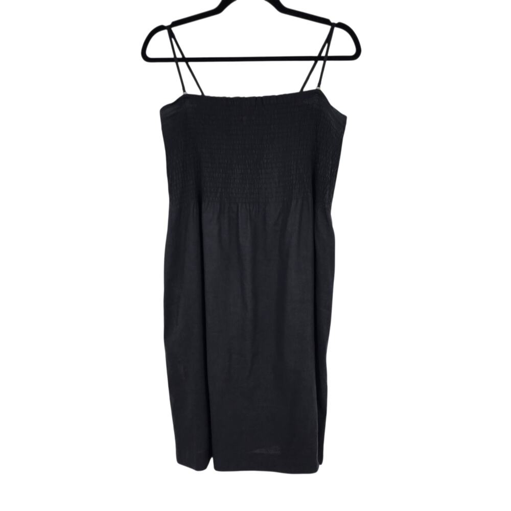 Theory Women's Black Kiparee Smocked Above Knee Sundress Linen Blend Size Small